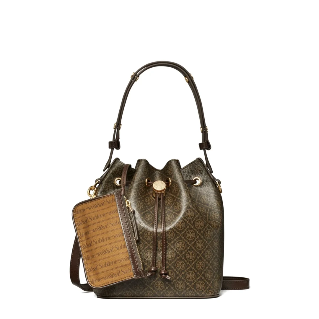 TORY BURCH/汤丽柏琦T Monogram老花高级中号可可水桶 168805-200