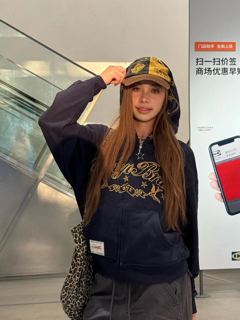 CC.CBL美式复古星星刺绣连帽卫衣松弛感百搭休闲街头宽松外套