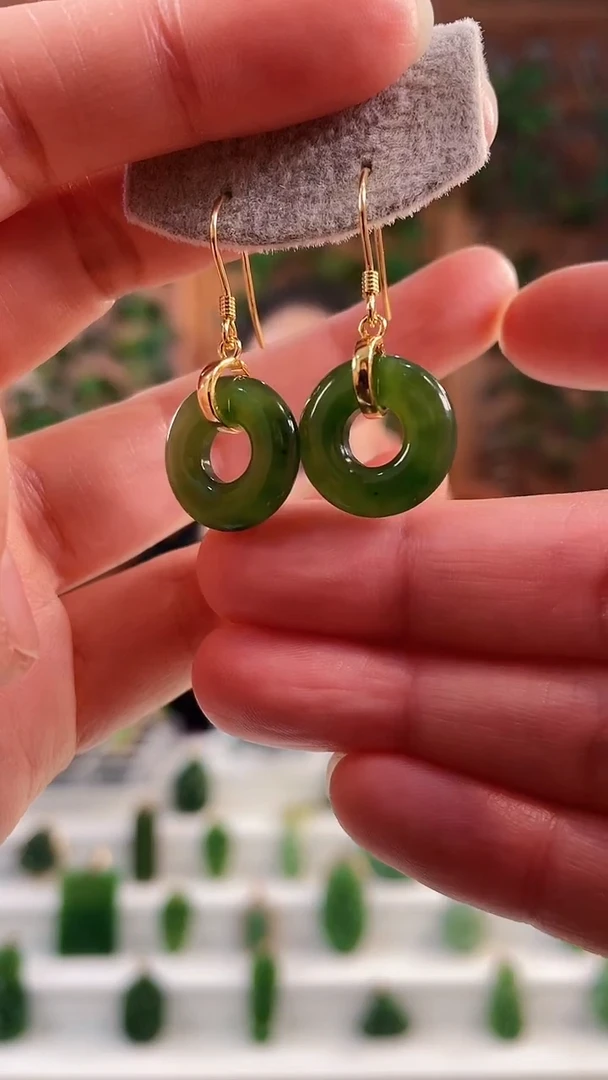 【闪购商品】和田玉耳钩银S925镶嵌金色甜甜圈