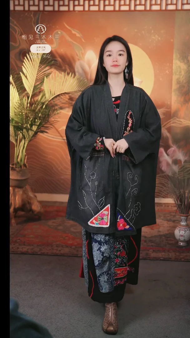 套头牛仔老绣宽松