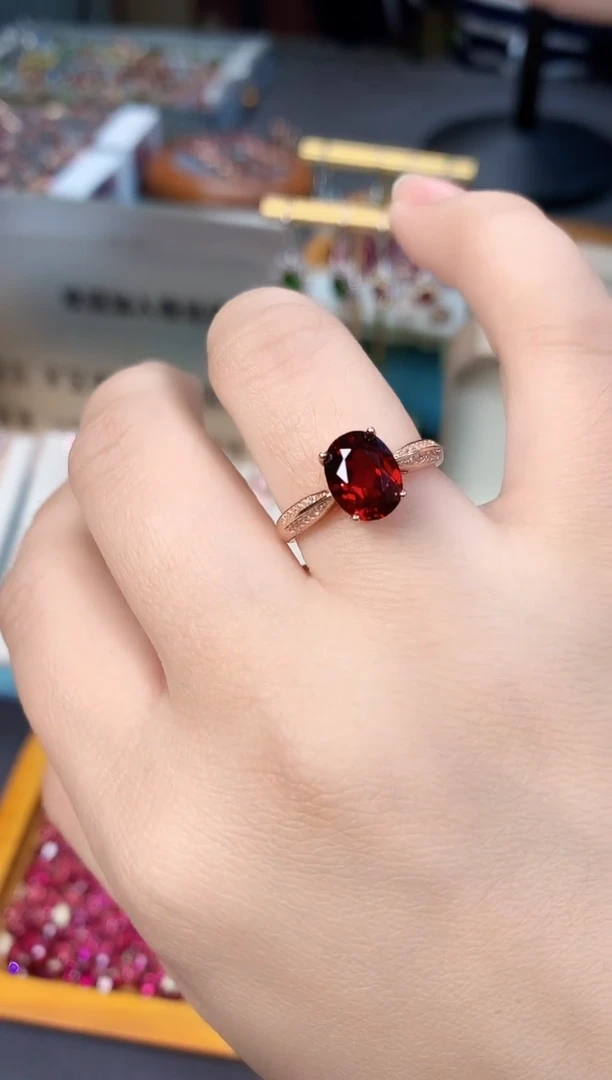 【闪购商品】石榴石戒指银S925镶嵌天然