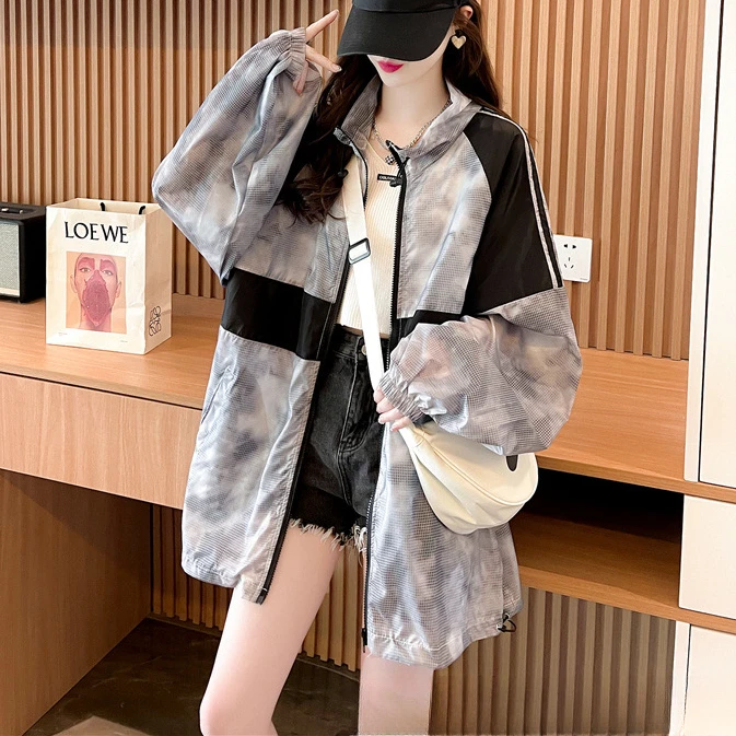 春秋大码长款连帽外套防晒服宽松休闲韩版新款百搭上衣开衫女装潮