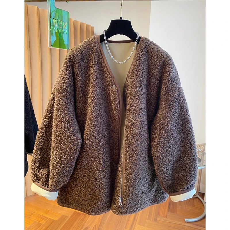 韩版高级感两面穿毛茸茸外套女秋冬2025新款宽松加厚毛茸茸上衣新