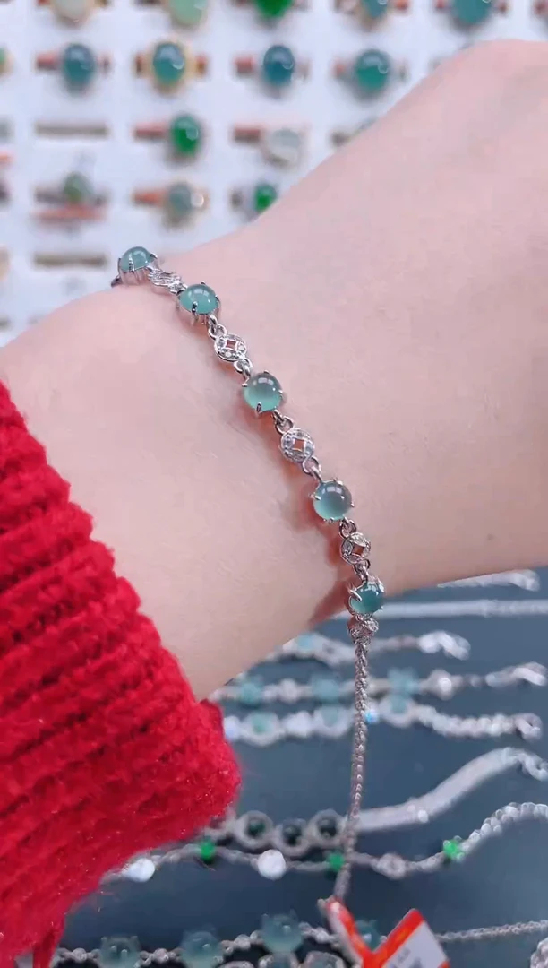 银S925镶嵌手链翡翠天然翡翠