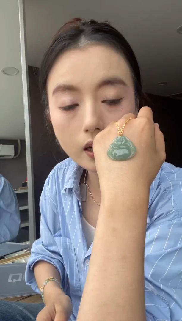 吊坠(不含链)18K金镶嵌翡翠天然缅甸A货翡翠