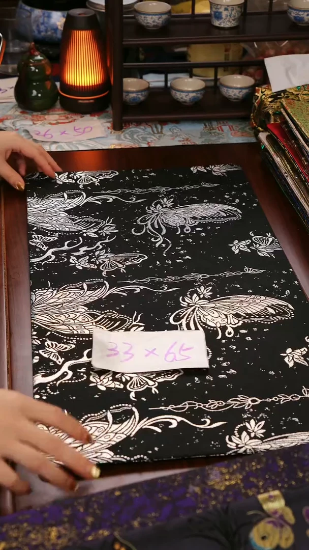 【蝴蝶黑定位双面】中国风干泡织锦茶席33*65