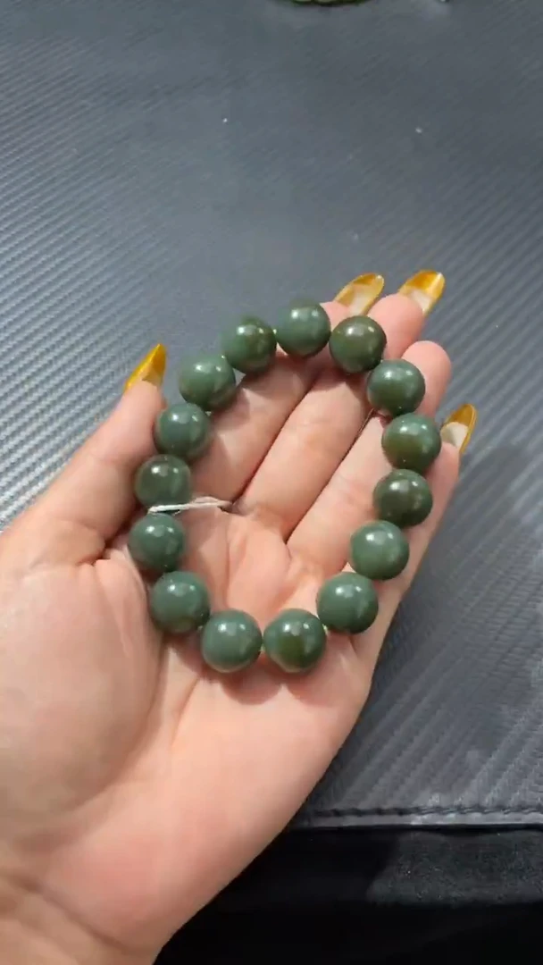 未镶嵌手链和田玉（青玉）若羌带糖青玉手串卡14微色差