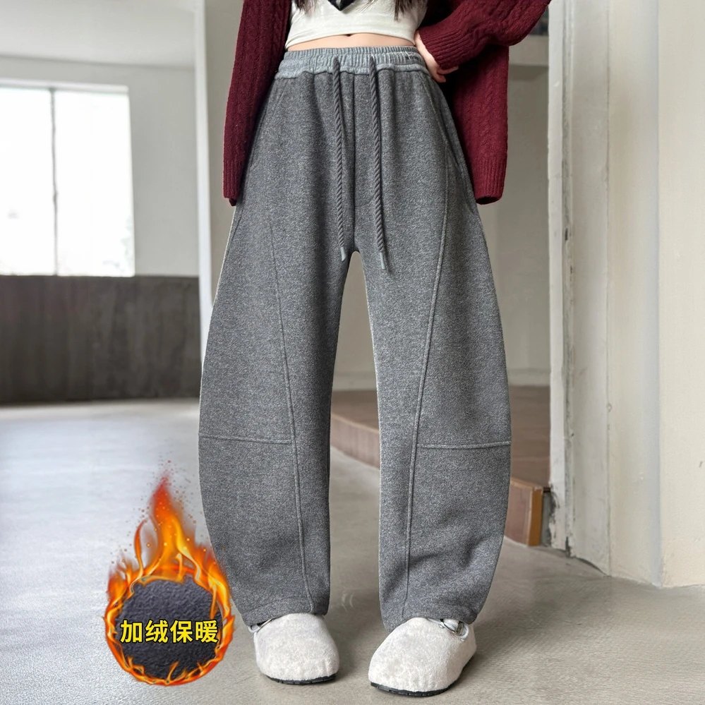 女童加绒弯刀裤秋冬新款儿童百搭儿童裤子韩版女孩休闲阔腿裤洋气
