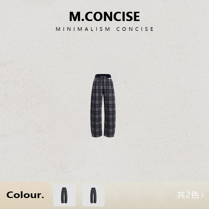 MIM｜加绒松紧腰方格抽绳撞色格子休闲裤 KM074PAT9752