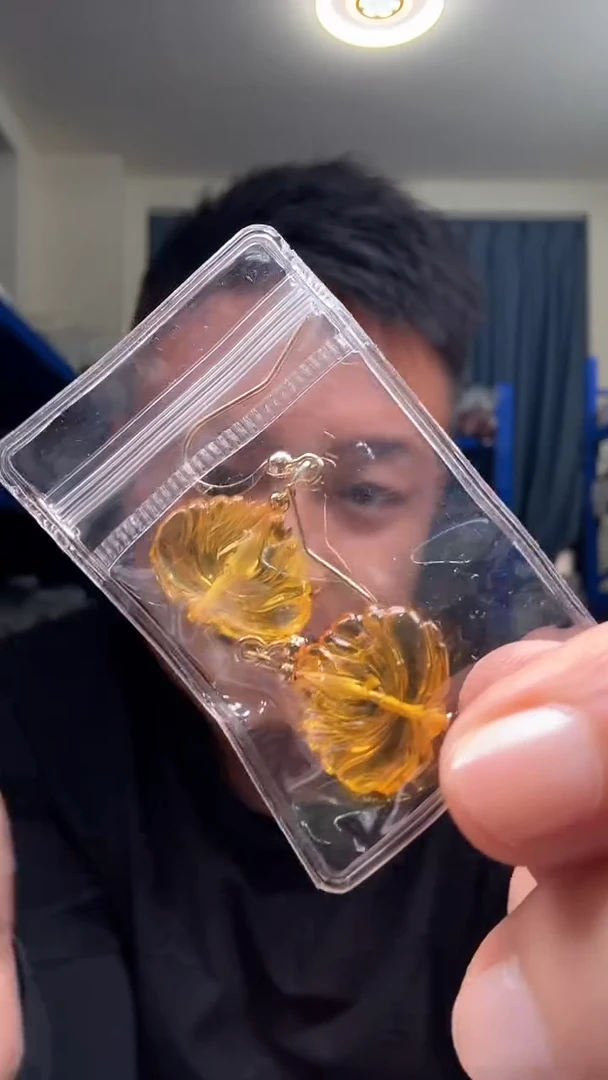 银S925镶嵌琥珀耳饰027