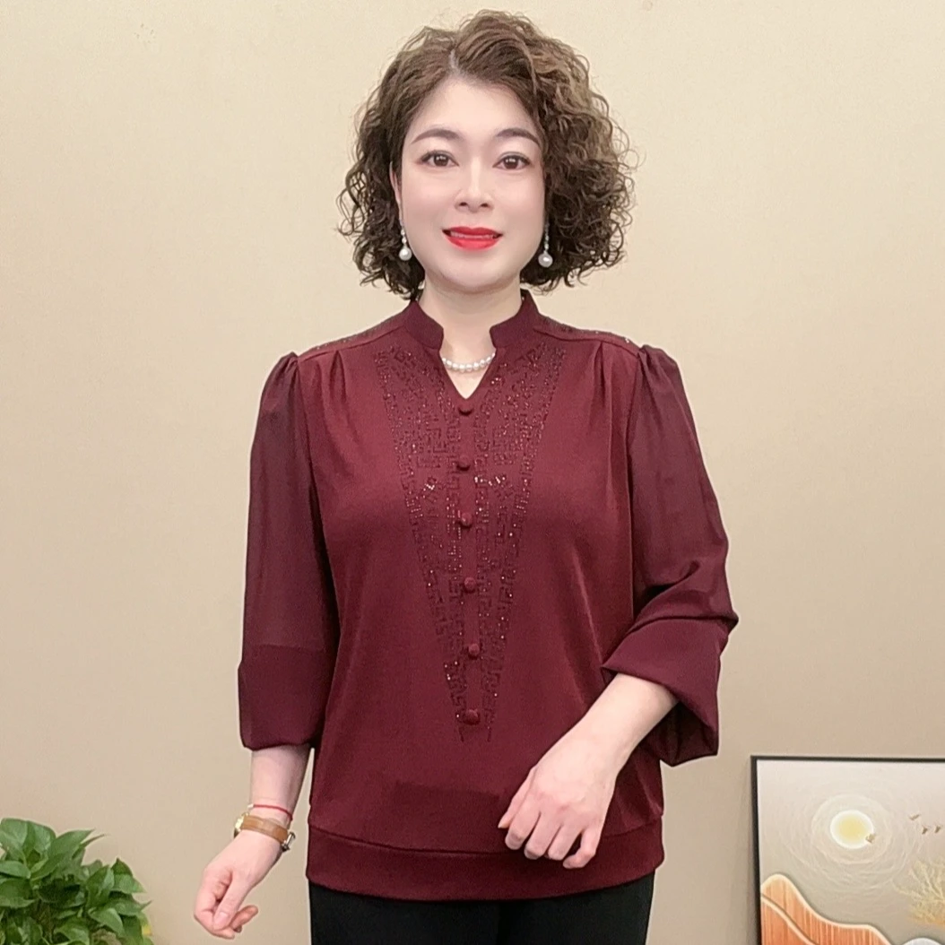 2025春季新款长袖立领气质中老年妈妈装宽松时尚洋气百搭显瘦休闲