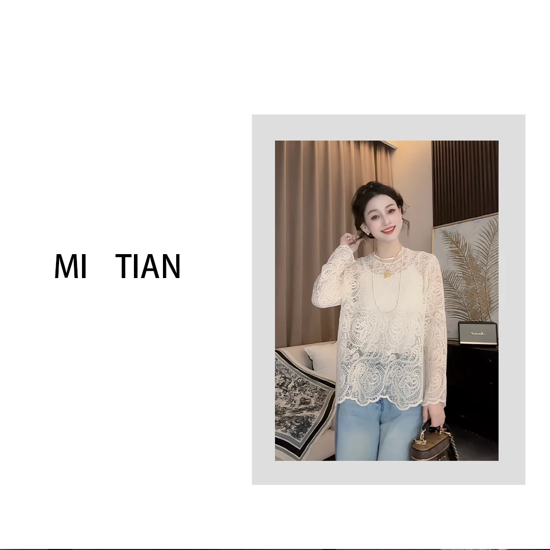 MI  TIAN2025年新款百搭设计师套头圆领蕾丝长袖2502-003