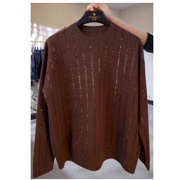 气质时尚百搭设计感女装羊毛圆领长袖针织上衣女XTB-2515038