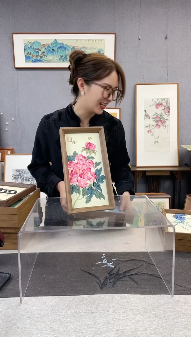 【闪购商品】国画手写手绘带框作品-16*29-牡丹