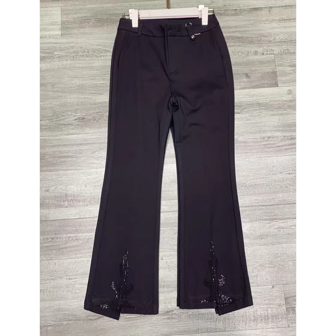 8651#【长96】2024新款时尚气质烫钻设计休闲裤