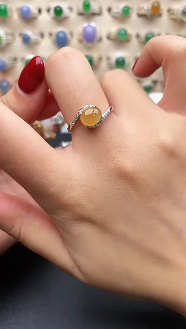 银S925镶嵌戒指翡翠一物一证一礼盒