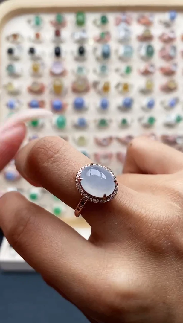 【闪购商品】翡翠戒指银S925镶嵌缅甸天然A货翡翠333  3+8