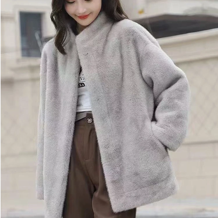 ZL[丽姐优选]ZJ立领中款环保皮草外套