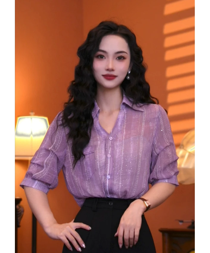 西西【芋芋奶冰】港味复古时尚气质短袖上衣02181