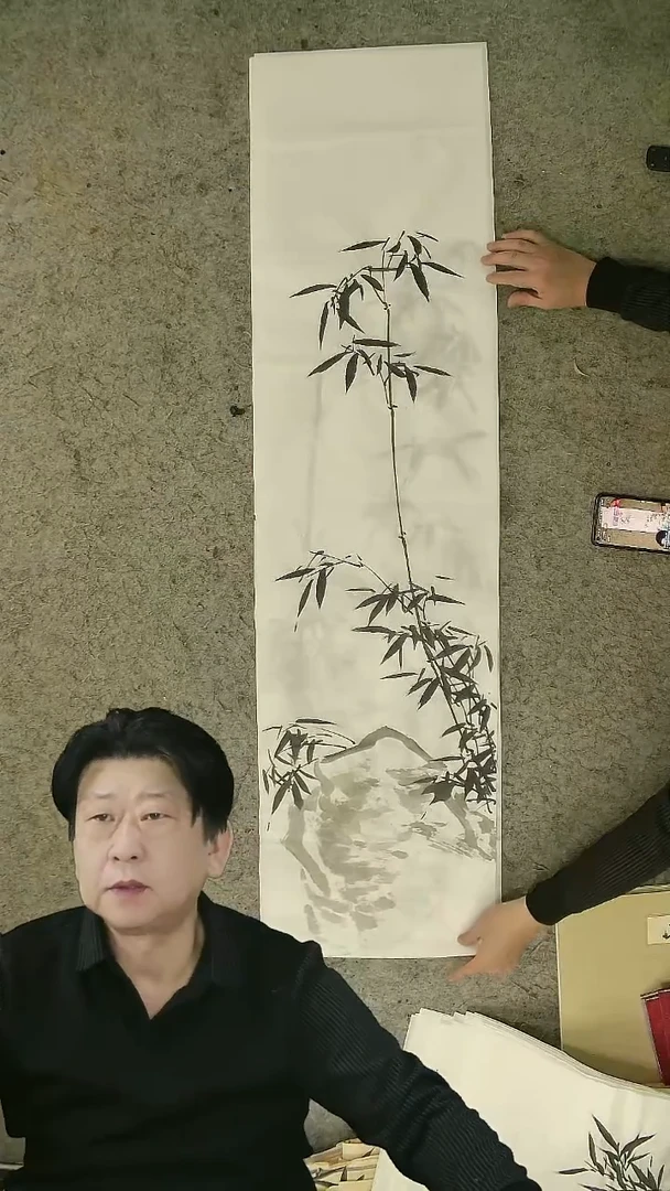 国画四尺对开  墨竹条屏 34*138cm