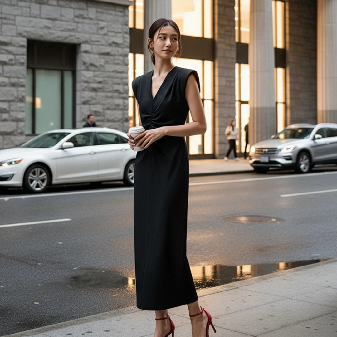 收腰褶皱显瘦无袖背心裙女士2025夏季新款法式连衣裙SHBZXP641361