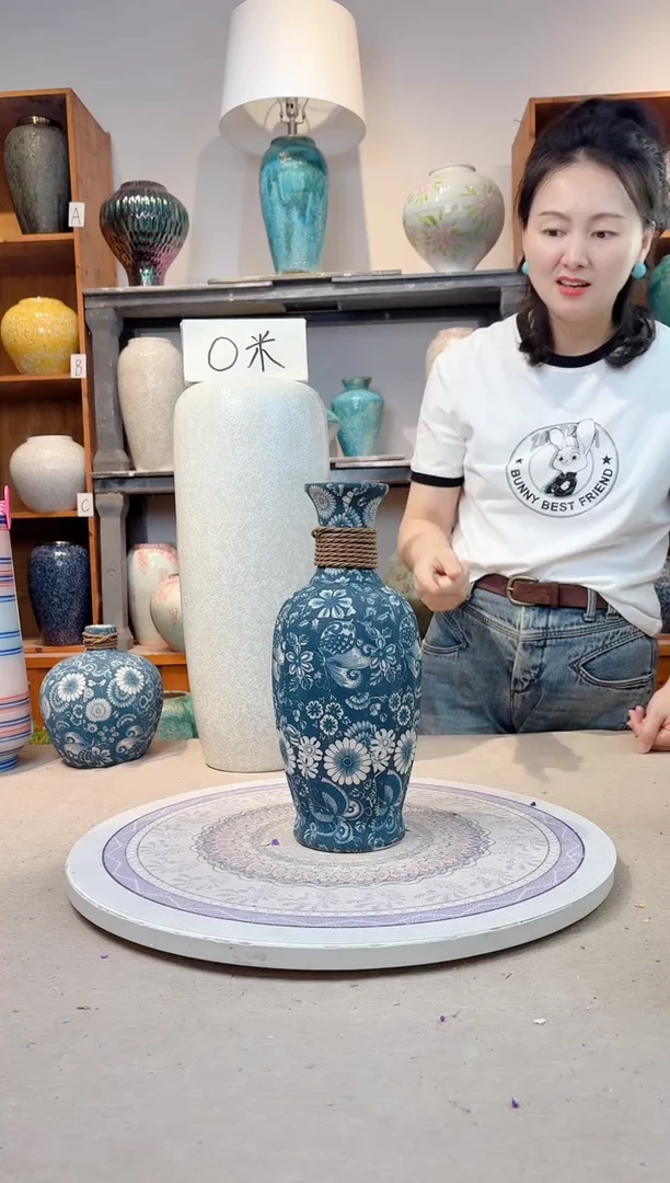 瓶陶瓷花瓶  福利  青花麻绳中号 不装水