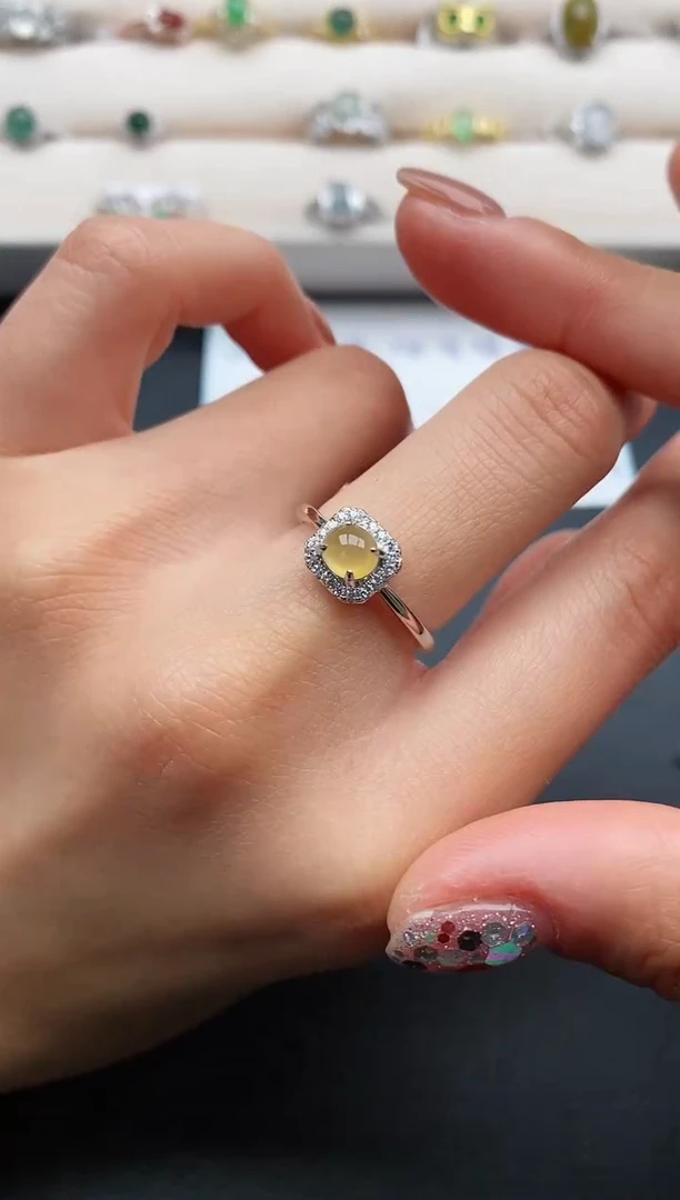 银S925镶嵌戒指翡翠缅甸天然A货翡翠22  3-1