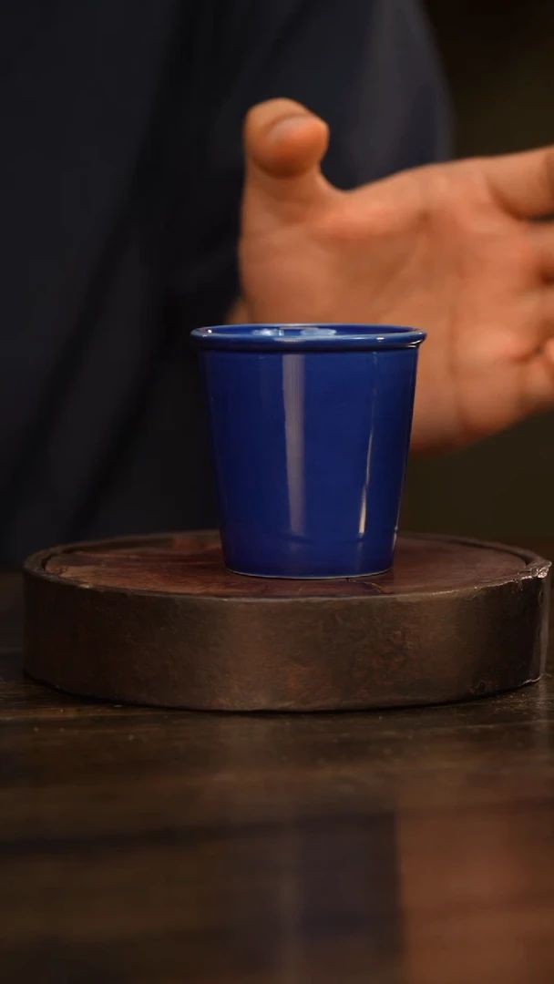 3柴房陶瓷柴烧宝蓝色可乐杯