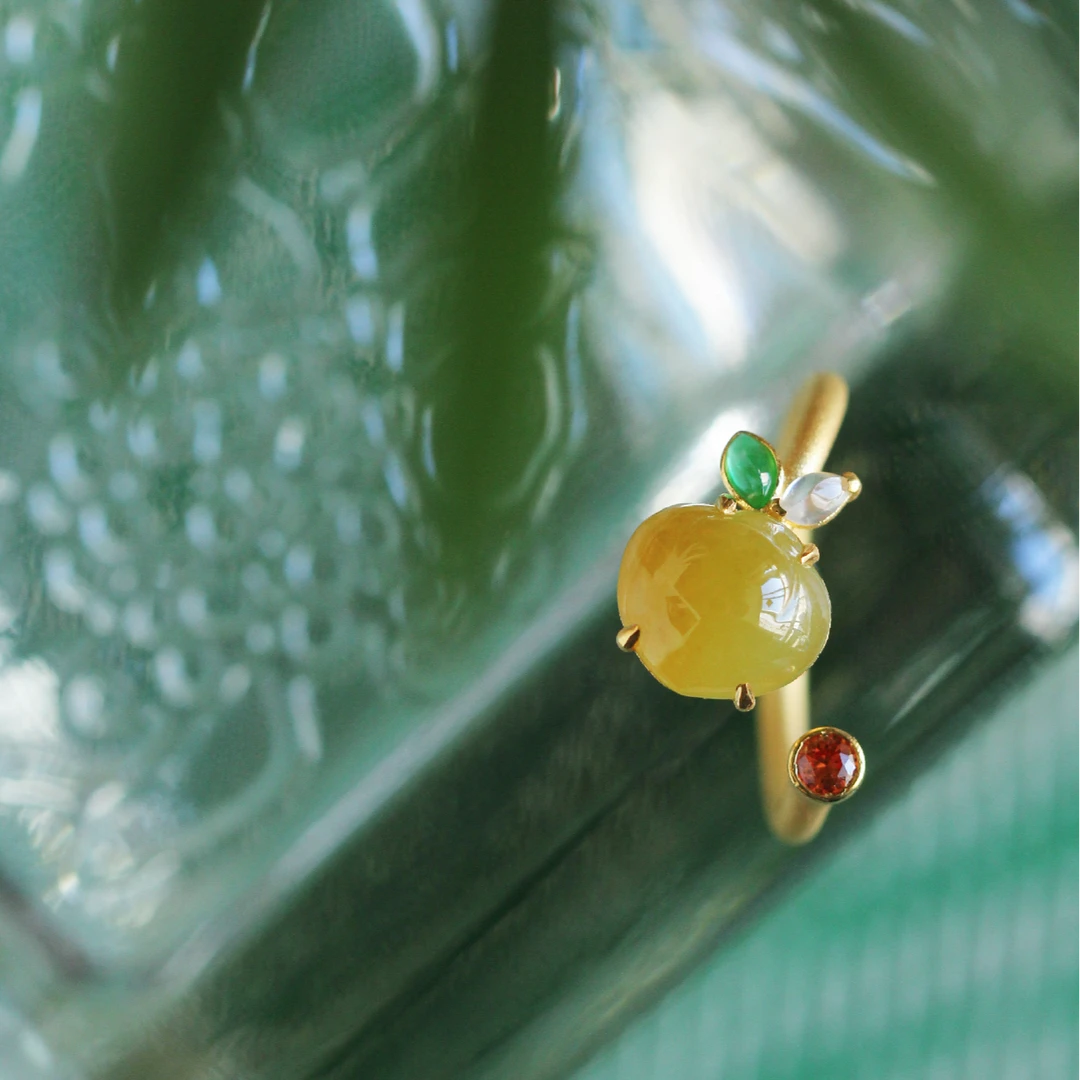 山肆金萝卜 冰糯无烧黄翡18k金戒指