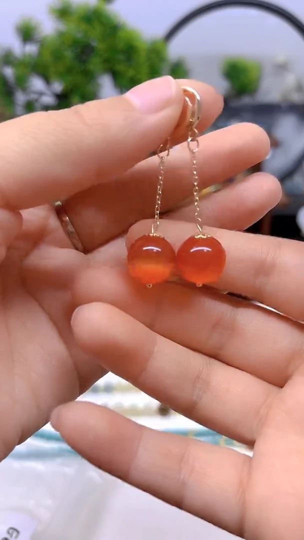 碧玺猫眼耳饰14K金镶嵌E696