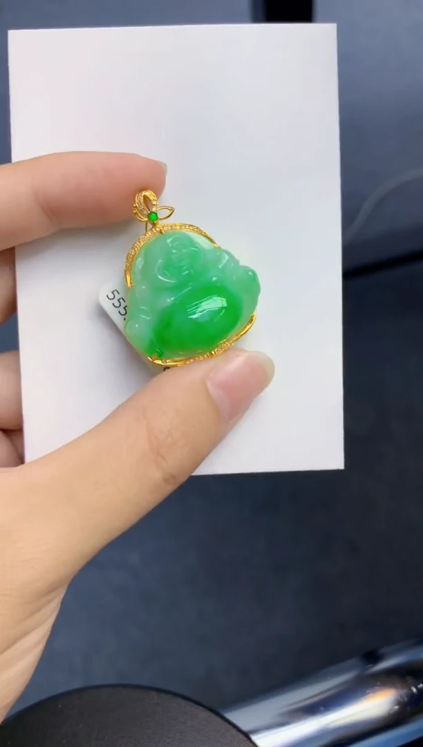 颈饰18K金镶嵌翡翠天然缅甸A货翡翠