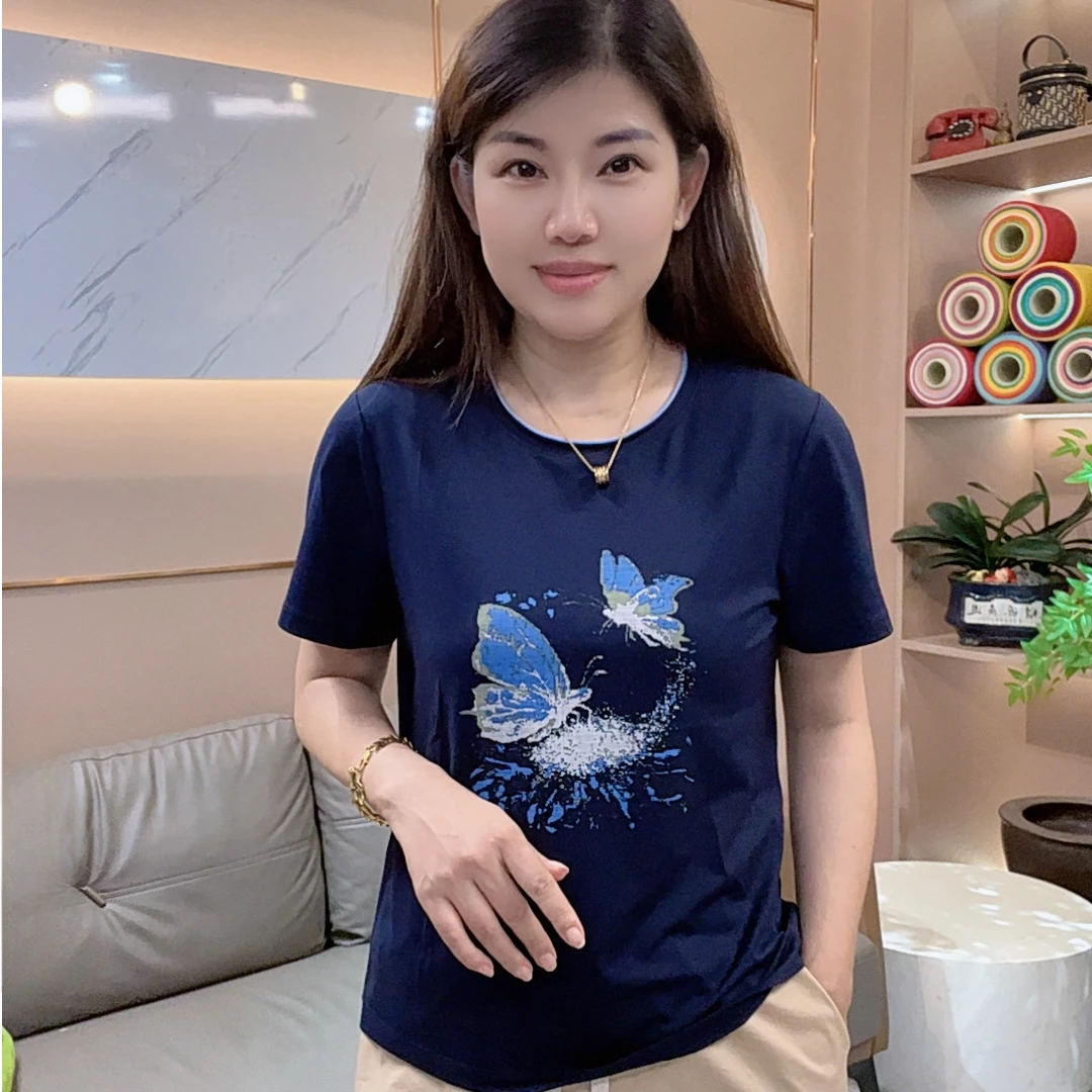 怡特美【化茧成蝶】夏季清凉兰精莫代尔+棉自然卷圆领短袖t恤259816