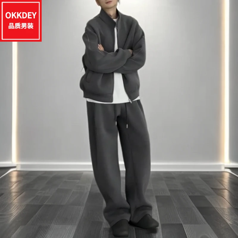 高级感男装秋冬季新款男士时尚休闲运动套装外套男装阔腿裤两件套