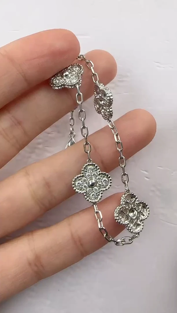 【闪购商品】钻石手链18K金镶嵌中号满钻五花手链【近8克】