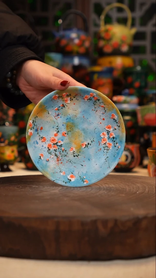 紫砂油画釉下彩手绘