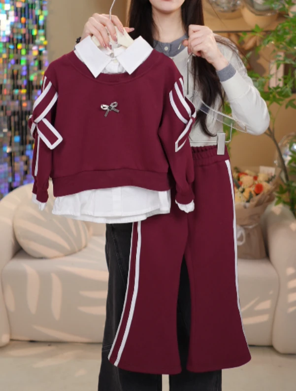 【泡泡说】女童2025春季新款韩版洋气上衣休闲阔腿裤套装