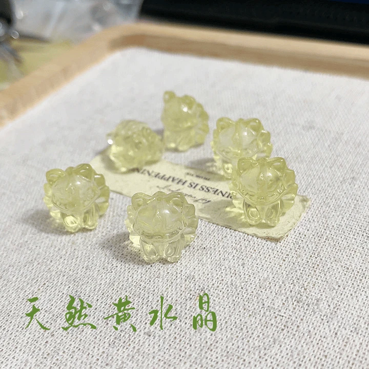 【薄荷】高冰透天然黄水晶炸毛凤九 宽度约：17mm 上下通孔 一颗装