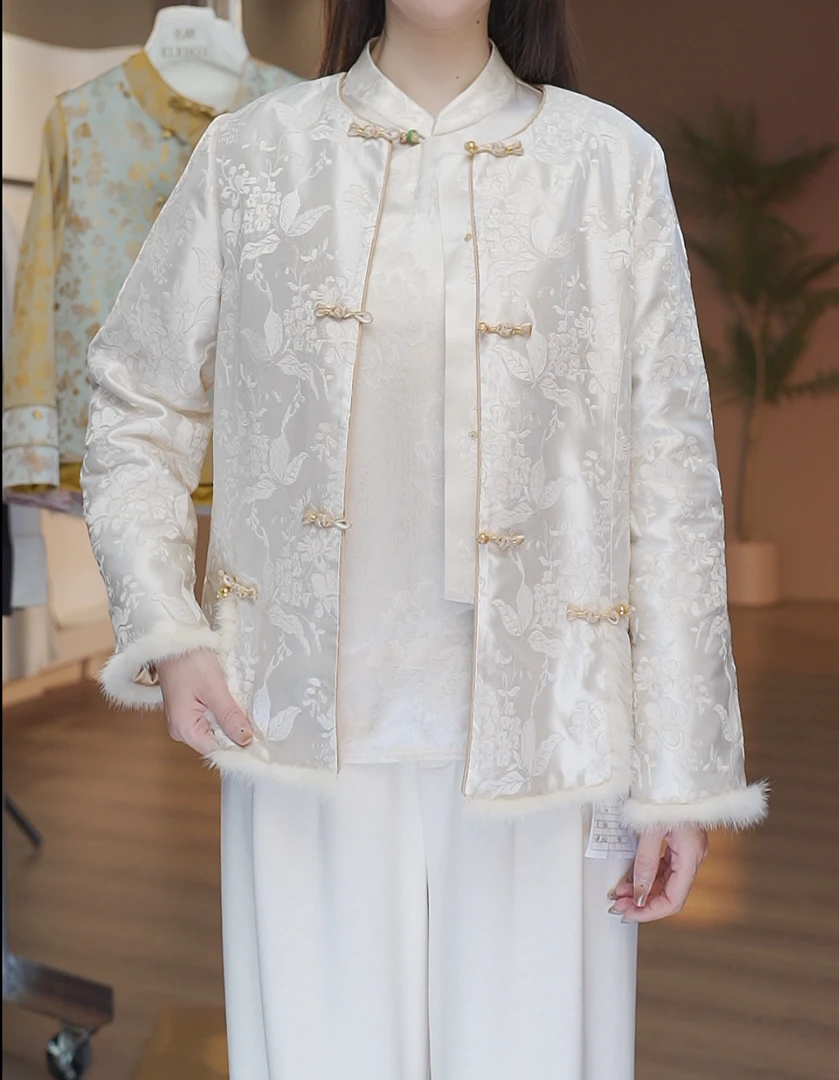 《ELFBOX》新中式时尚百搭加厚小香风高级气质刺绣圆领外套2898