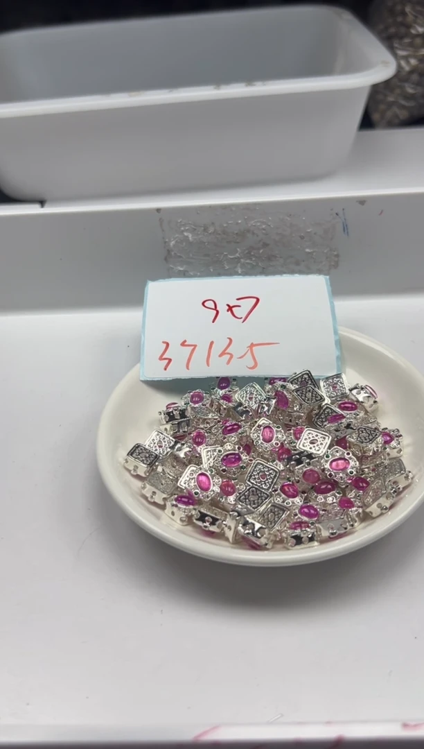 银S800镶嵌颈饰碧玺X1334粉碧玺银方隔珠*3个