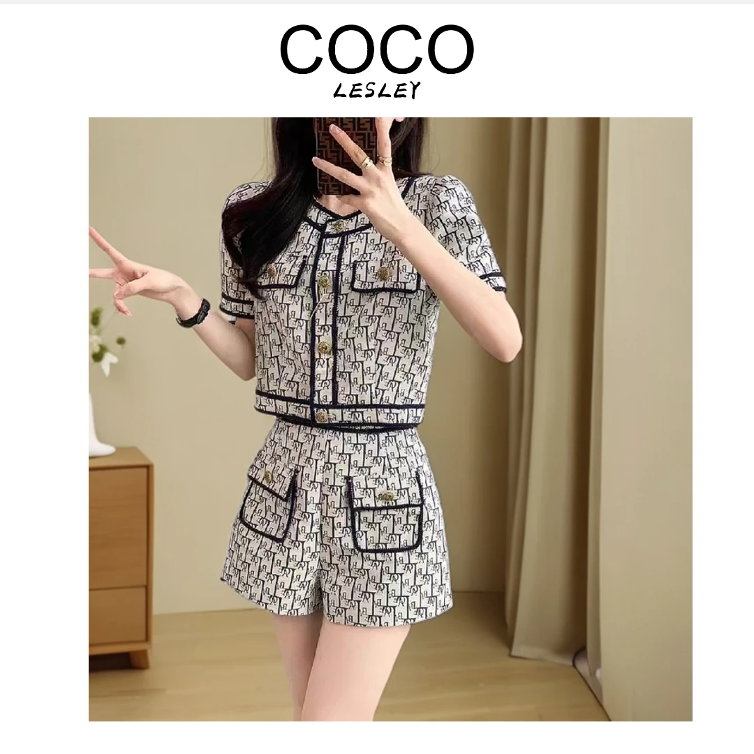 【COCO LESLEY】9294套装2025夏季新款小香风显瘦短上衣短裤两件套