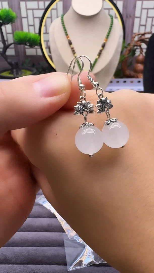 银S925镶嵌和田玉耳饰E128