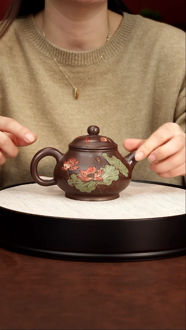 茶壶紫砂宜兴紫砂 荷花潘壶 梅付春