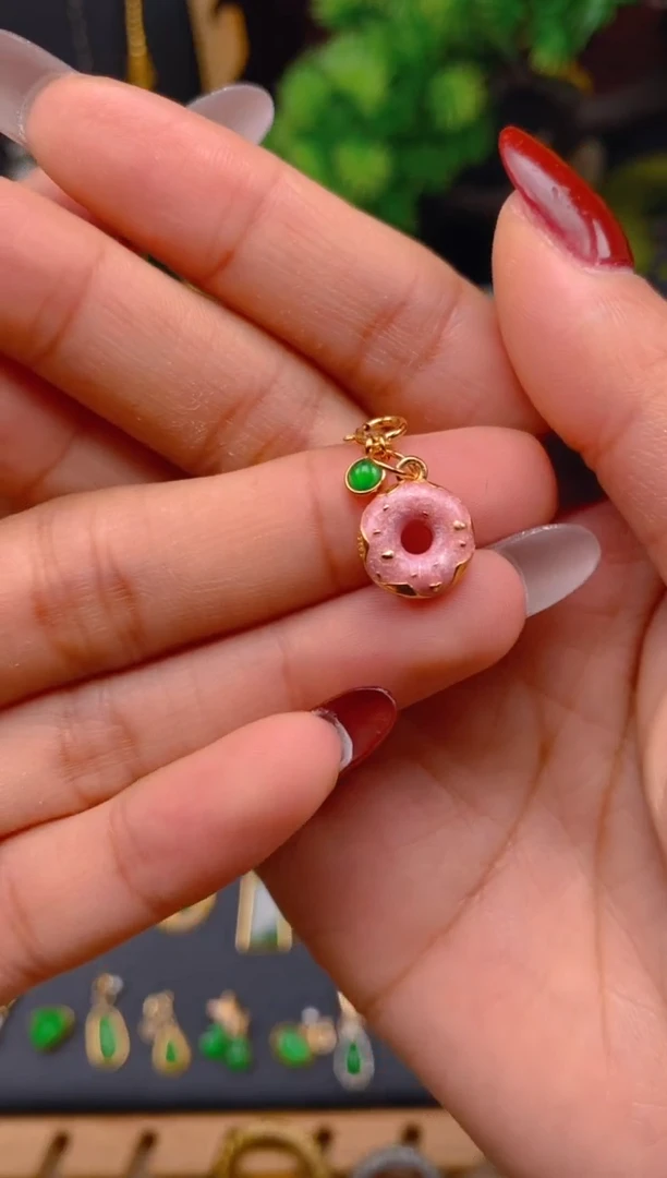 吊坠(不含链)银S925镶嵌翡翠甜甜圈