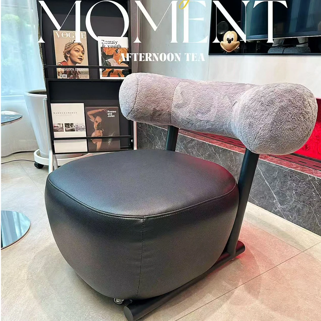 奶油风雪橇滑轮椅沙发意式极简沙发椅设计师羊羔绒雪橇轻奢休闲椅