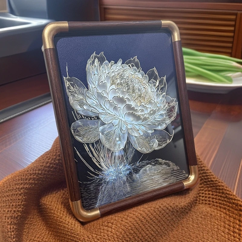 手工铜雕画《光影睡莲》小摆台