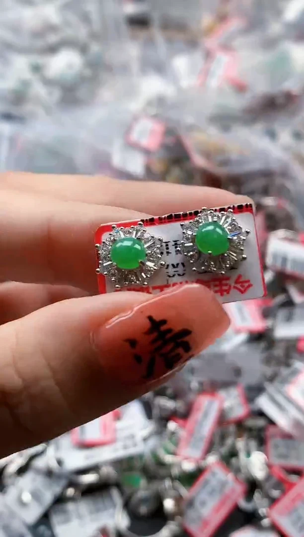 银S925镶嵌戒指翡翠天然A货缅甸翡翠