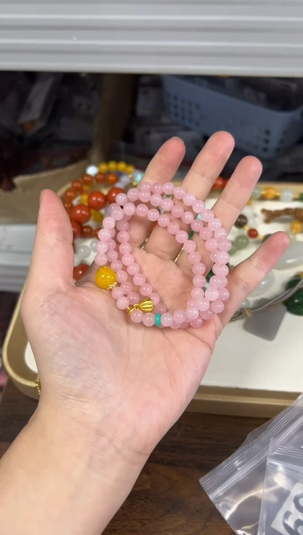 未镶嵌手链水晶仙女粉水晶设计款多圈手链[05]