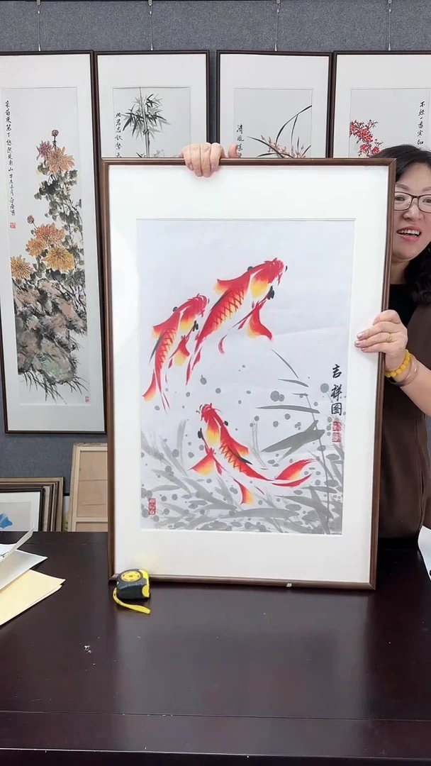 【闪购商品】国画锦鲤 实木装裱
