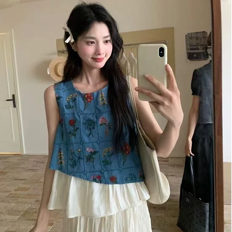 101-200韩系ins温柔风甜美减龄背心裙显瘦连衣裙上衣衬衫宽松