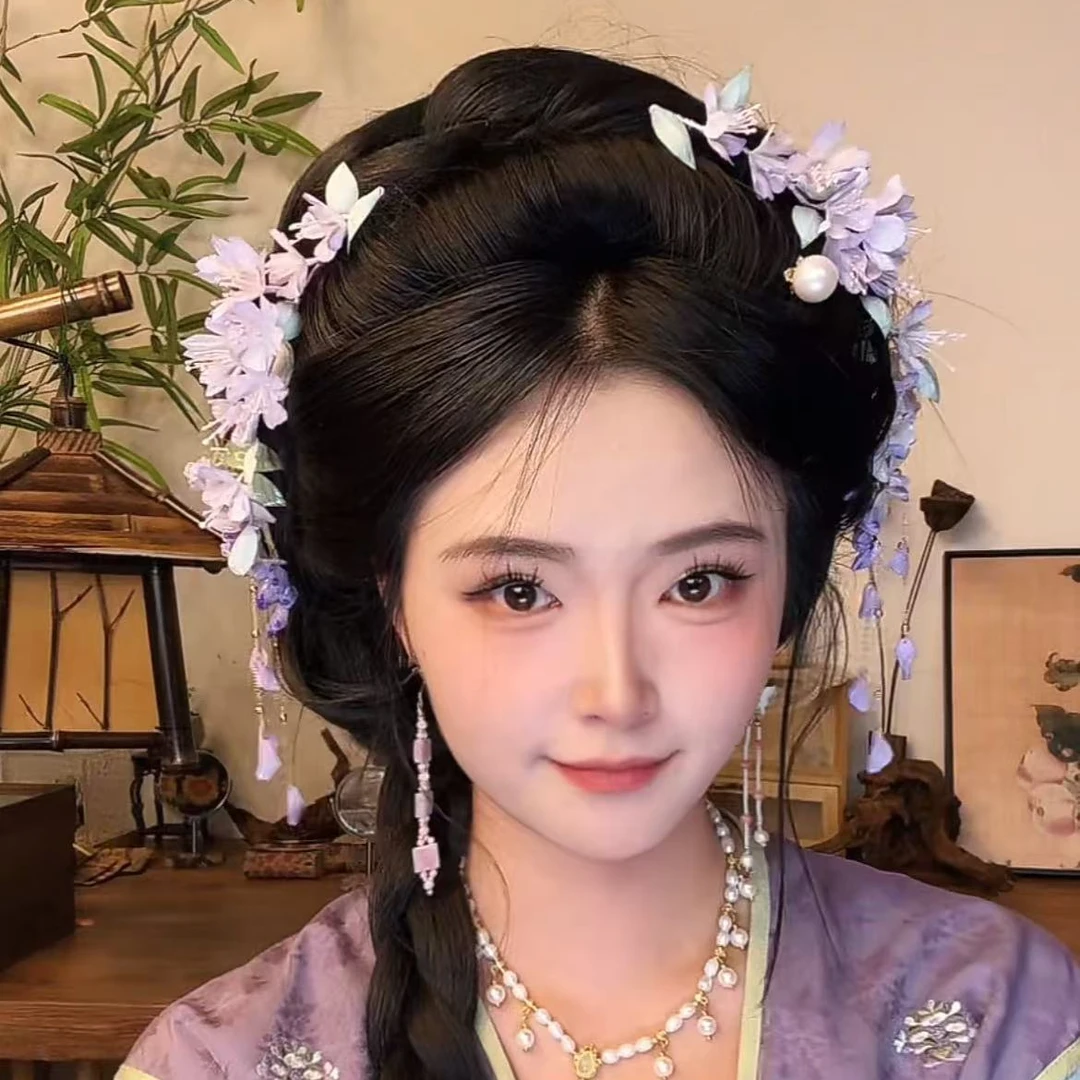 风雪初晴可愿软簪【南堇】 手工设计古风汉服配饰紫色真丝烫花仙气